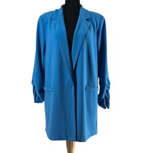 Joseph Ribkoff blazer vibrant blue long line soft material ruched sleeve sz 14